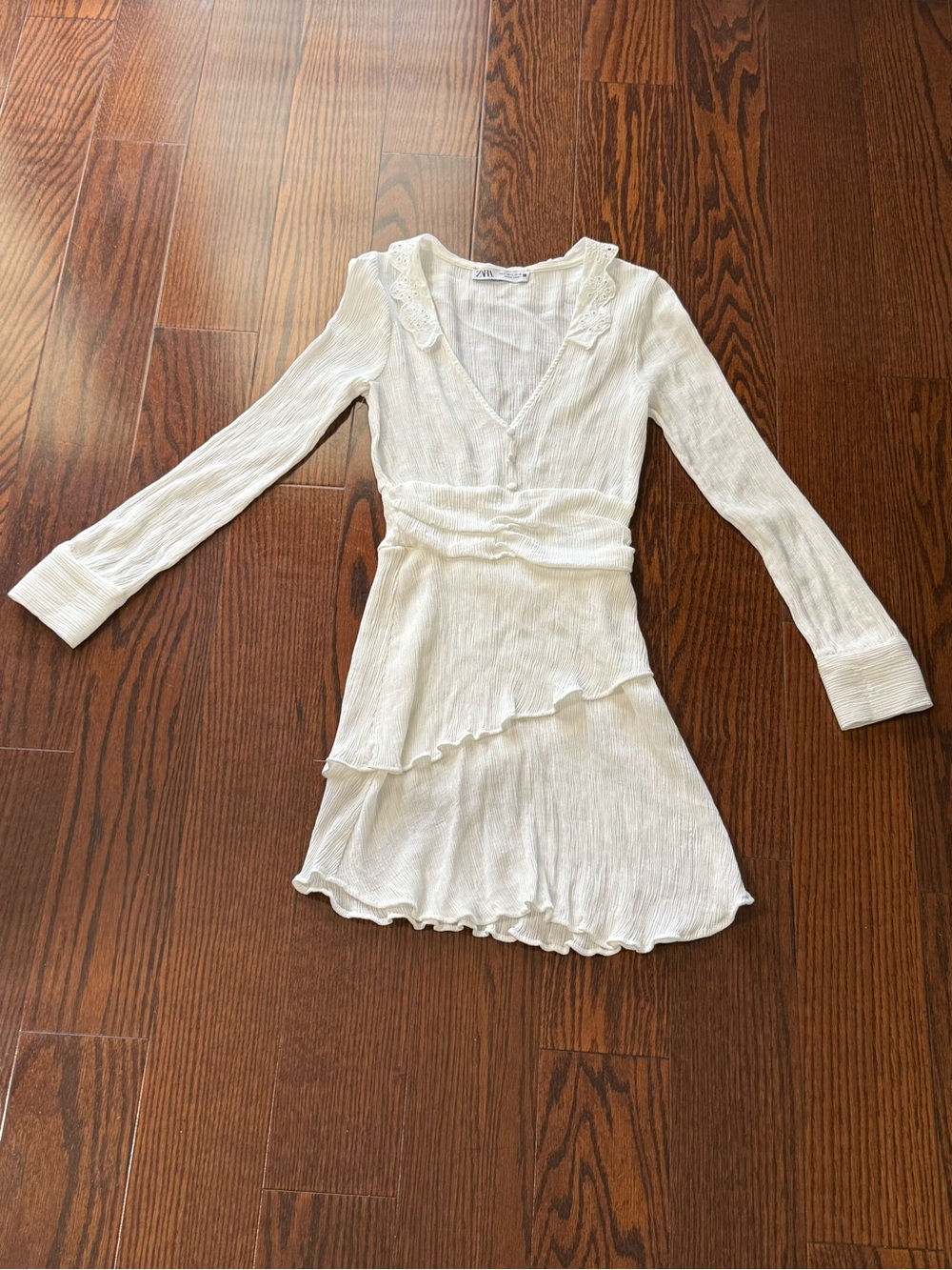 Zara White Long-Sleeve Ruffled Wrap Dress